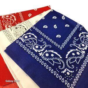 Red White Blue Colorful Bandanas 21x21 Inch Square Western Style Set of 3